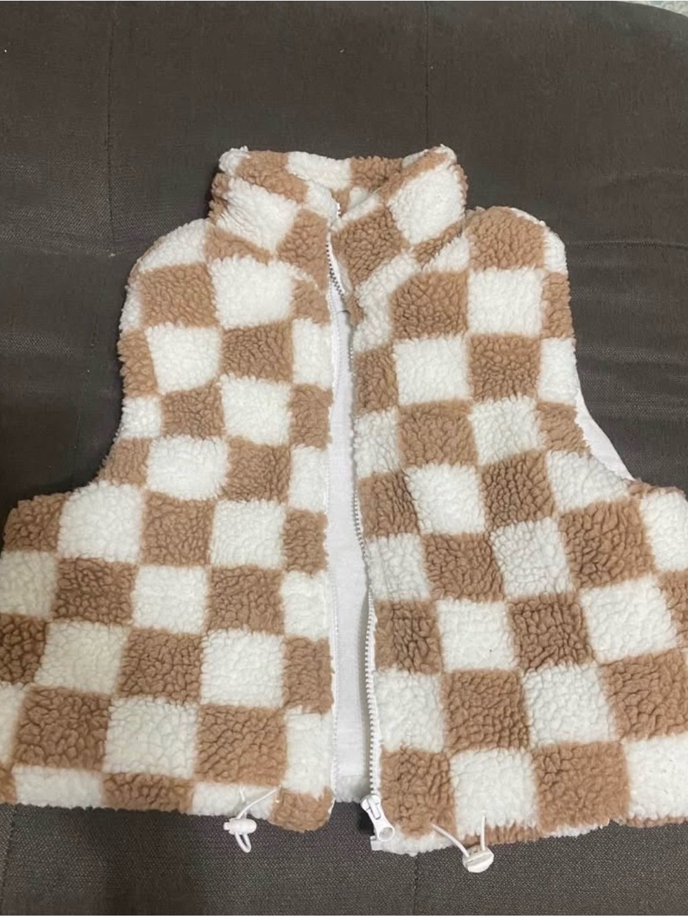 Wild Rose Kids Sherpa Checkerboard Vest - Cream & Tan